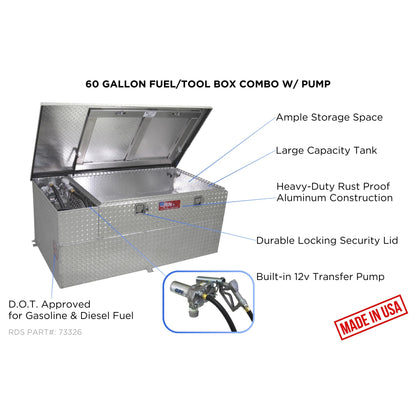 RDS MFG INC 73326 RDS Fuel Transfer/Auxiliary Tank/Toolbox Combo with 8 Gpm Pump - 60-Gal. Capacity