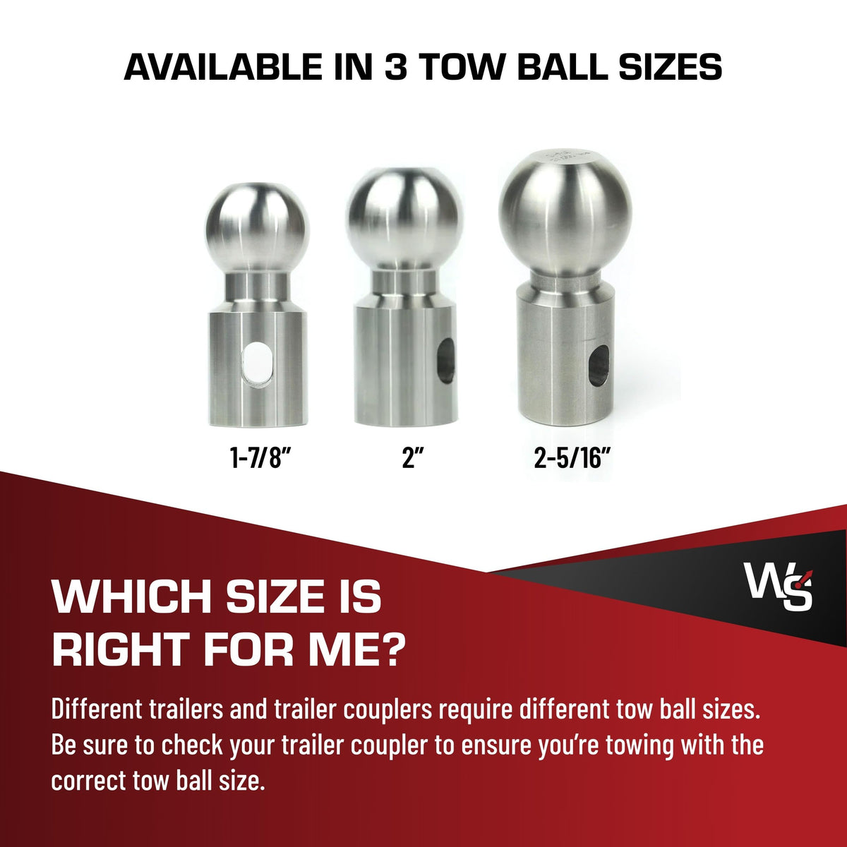 WEIGH SAFE WSB-L Weigh Safe Tow Ball - Stainless Steel Hitch Ball - Premium Towing Accessories - L, 1-7/8" Tow Ball, 7,500 GTW & 1,500 lb Tongue Weight