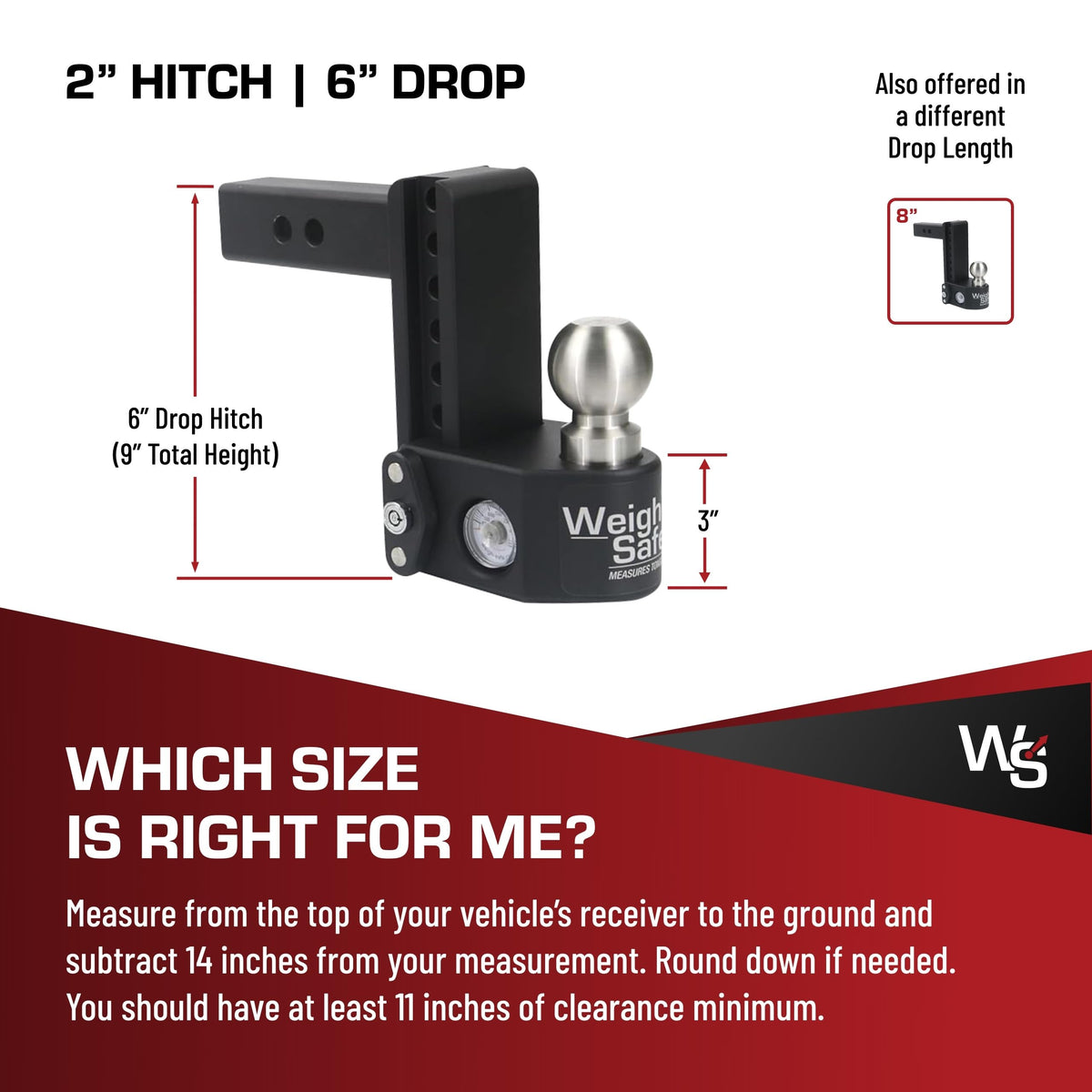 WEIGH SAFE SWS6-2-KA Weigh Safe Steel Drop Hitch - Adjustable Trailer Hitch with Ball Mount - Designed for 2" Receivers - Includes 2 Tow Balls - 6" Drop, 15,000 GTW, 2-Piece Lock Set