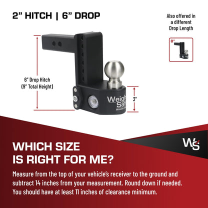 WEIGH SAFE SWS6-2-KA Weigh Safe Steel Drop Hitch - Adjustable Trailer Hitch with Ball Mount - Designed for 2" Receivers - Includes 2 Tow Balls - 6" Drop, 15,000 GTW, 2-Piece Lock Set