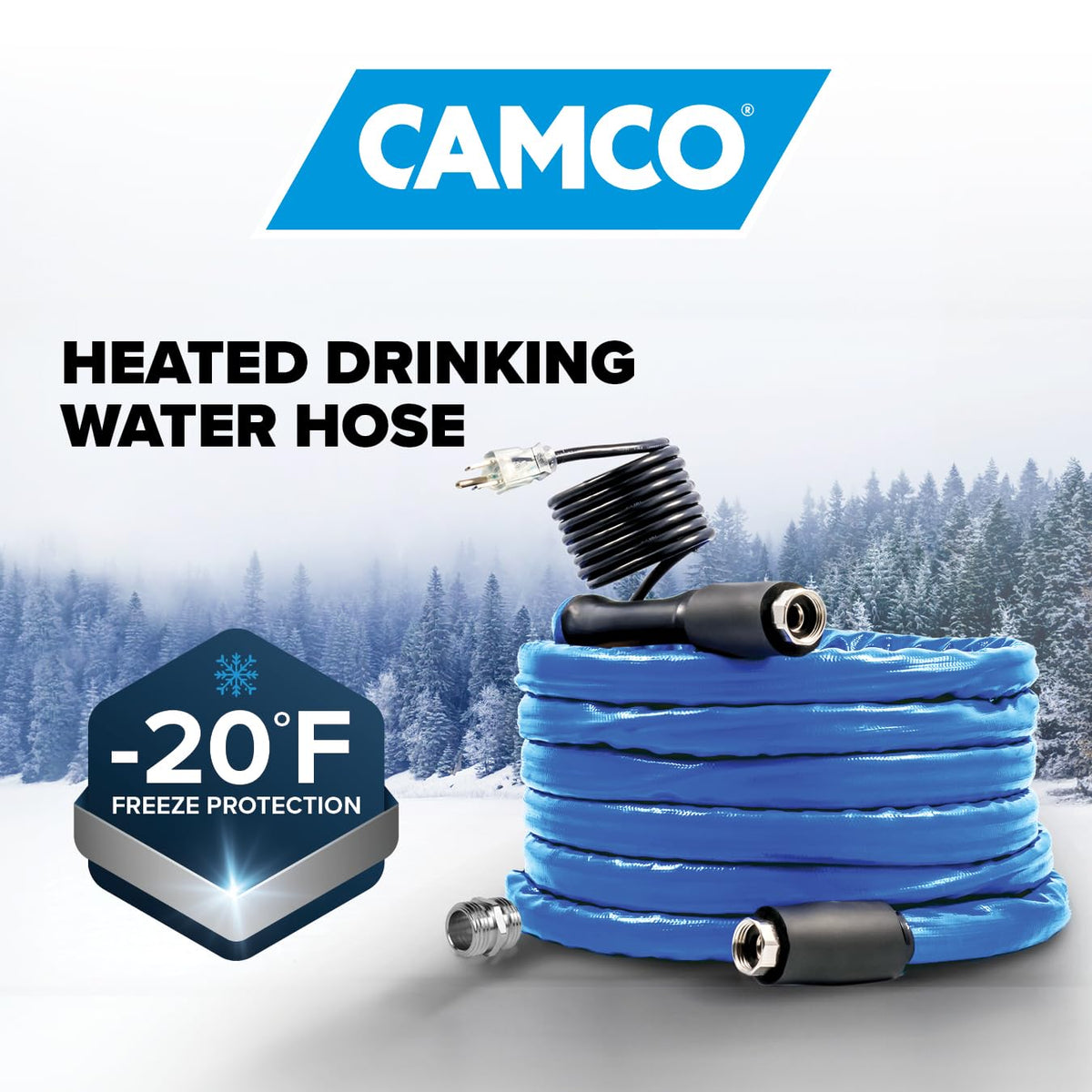 CAMCO 22912 Camco 50-foot Heated Water Hose for RV — Prevents Freezing Down to -20° — Certified For Drinking Water & Lead-Free — Great for Campers, Livestock, Agriculture, Kennels, etc. — 5/8" ID (22912)