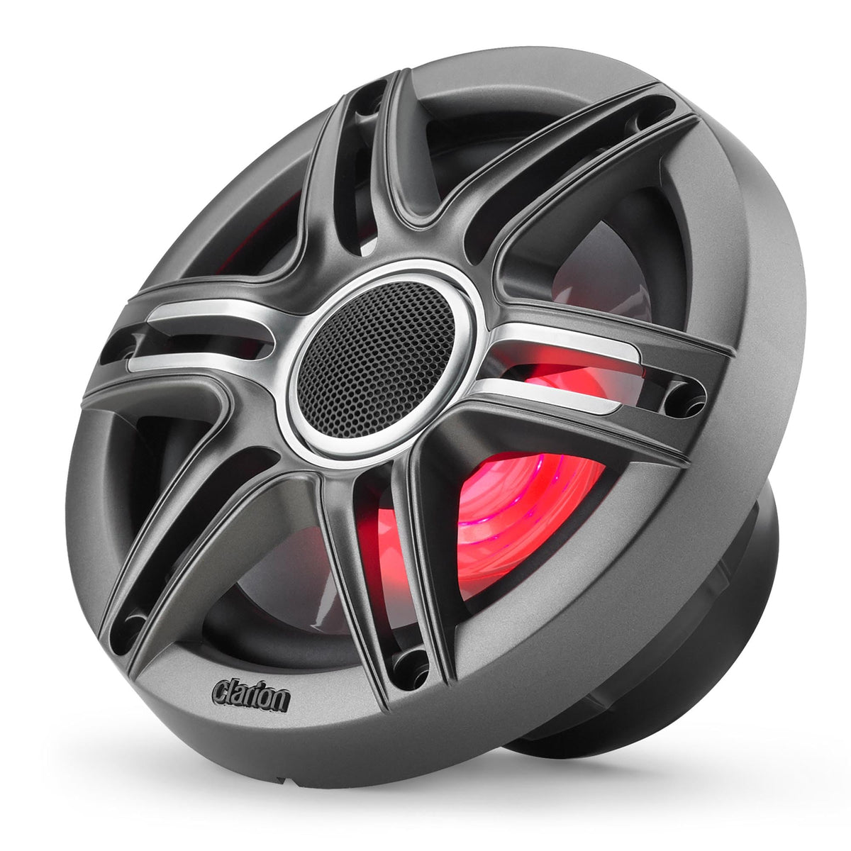 CLARION 010-03048-00 Clarion CMSP-651RGB-SWG Premium 6.5-inch Coaxial Marine Speakers with Built-in RGB Illumination, 50W RMS, with White & Gray Metallic Grilles