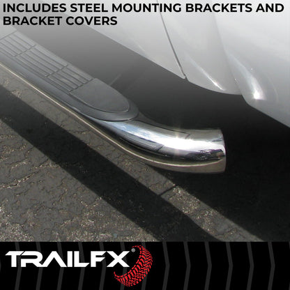 TRAILFX A0069S TrailFX Nerf Bar A0069S, 3 In Round Bent, Polished, Stainless Steel, With Step Pads, W/O End Caps, Rocker Panel Mount, Fits 2025 Toyota 4Runner (Will Not Fit Models With Lower Rocker Panel Extensions)