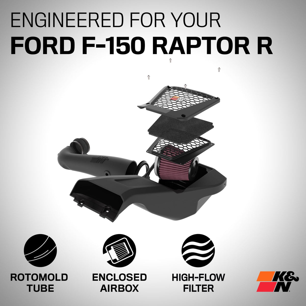 K&N FILTER 63-2624 K&N Cold Air Intake System: High-Flow Air Filter, Increase Performance & Towing: Compatible with 2023-2024 Ford: F150 Raptor, F150 Raptor R, 63-2624