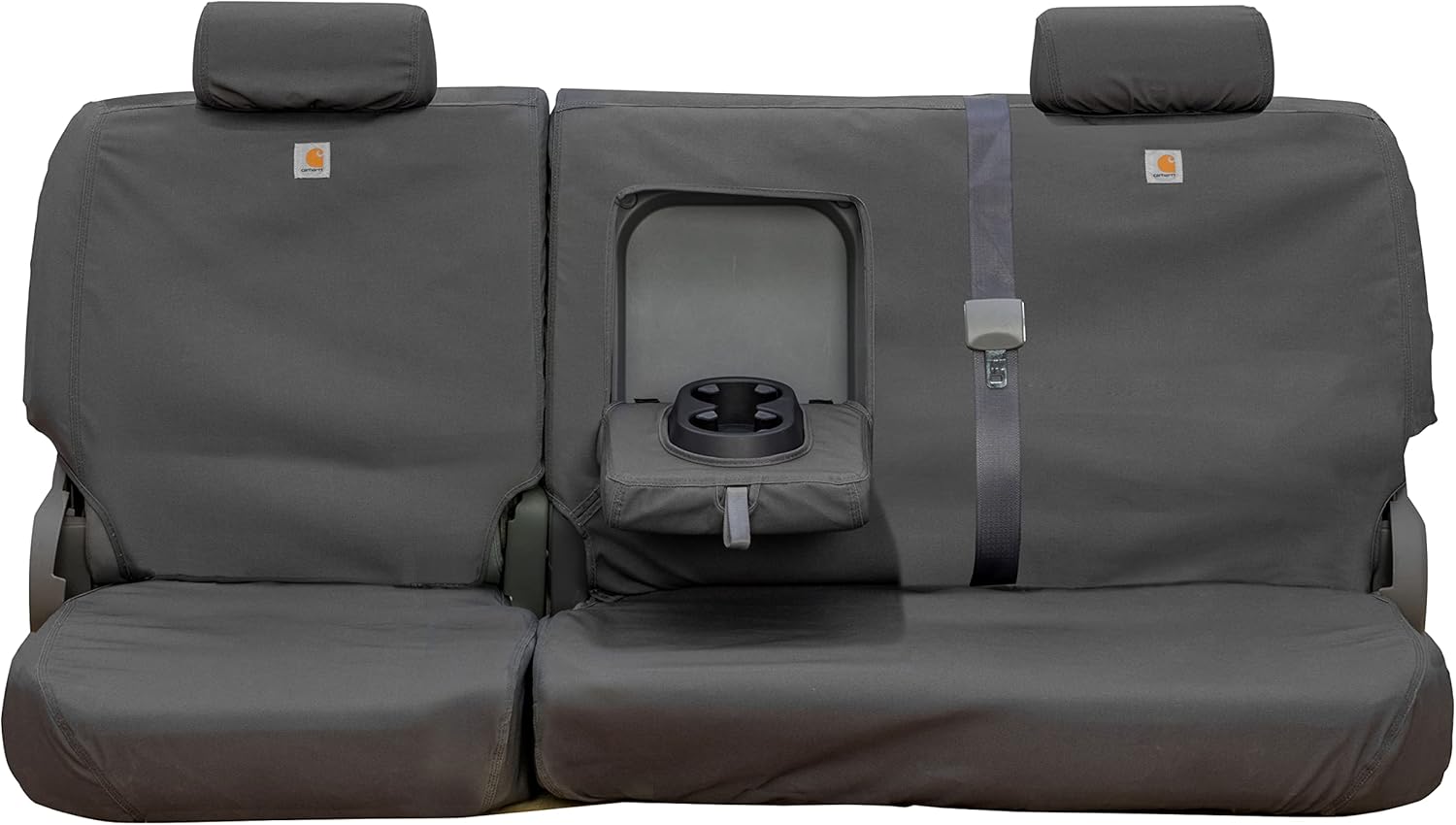 Covercraft Carhartt SeatSaver Custom Seat Covers — Fits 2007-2013 Chevrolet Silverado/GMC Sierra 1500 & 2007-2014 2500/3500 Crew Cab — 2nd Row 60/40 Bench Seat, Duck Weave Gravel