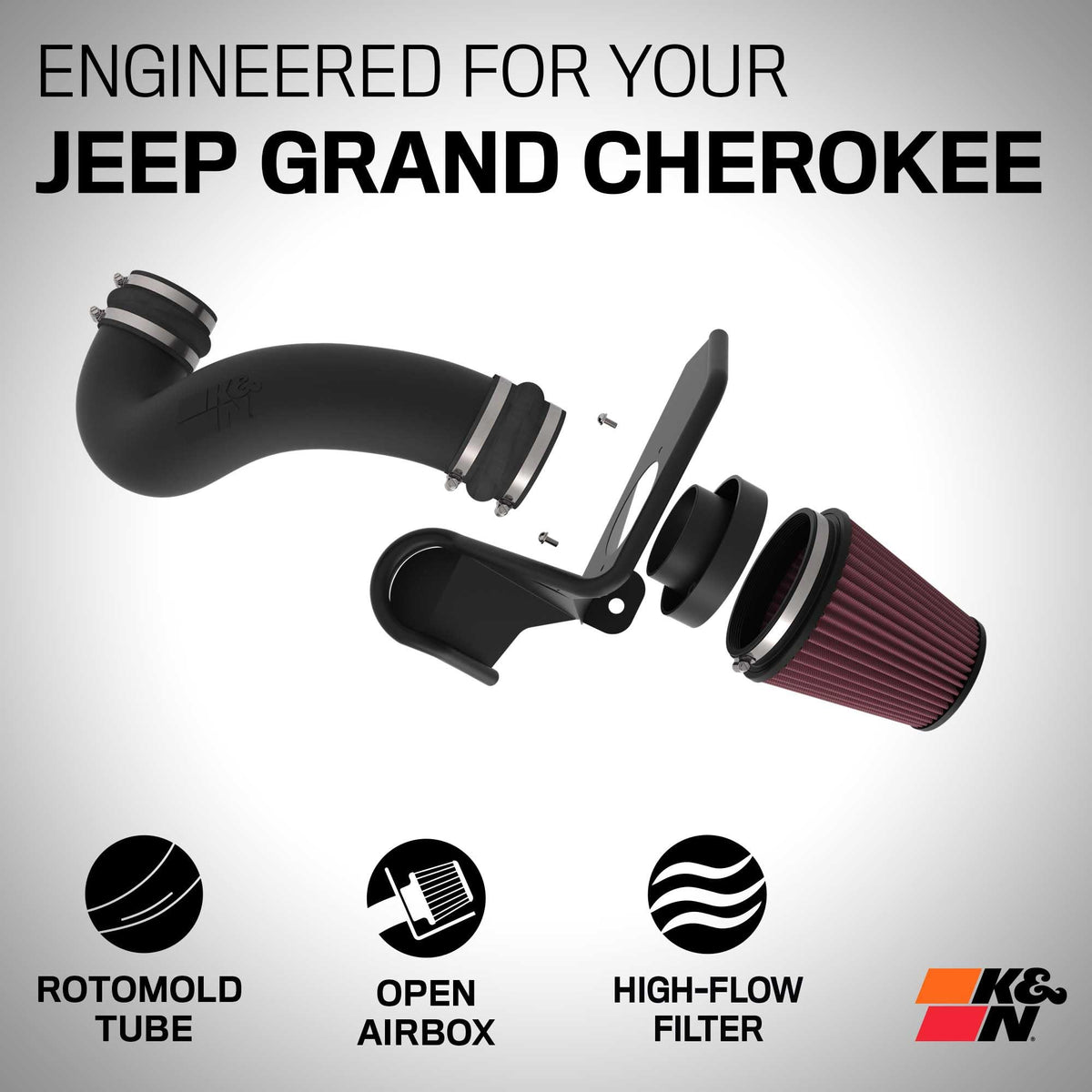 K&N FILTER 63-1593 K&N Cold Air Intake System: High-Flow Air-Filter, Increase Performance & Horsepower: Compatible with 2022-2023 JEEP Grand Cherokee; 2022-2023 JEEP Grand Cherokee L, 63-1593
