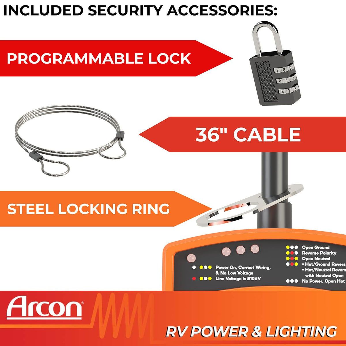 ARCON 19759 Arcon Surge Protector 19759, Portable, 50 Amp, 240 Volt, with Plug Head Handle Grip, 7200 Joules of Power Surge Protection