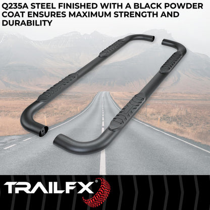 TRAILFX A1012B TrailFX Nerf Bars for Ram 1500 Crew Cab 2019-2025 Titanium Black Steel 4 Inch Oval Bent Side Steps with Slip-Resistant Molded Step Pads Rocker Panel Mount Set of 2 Running Boards