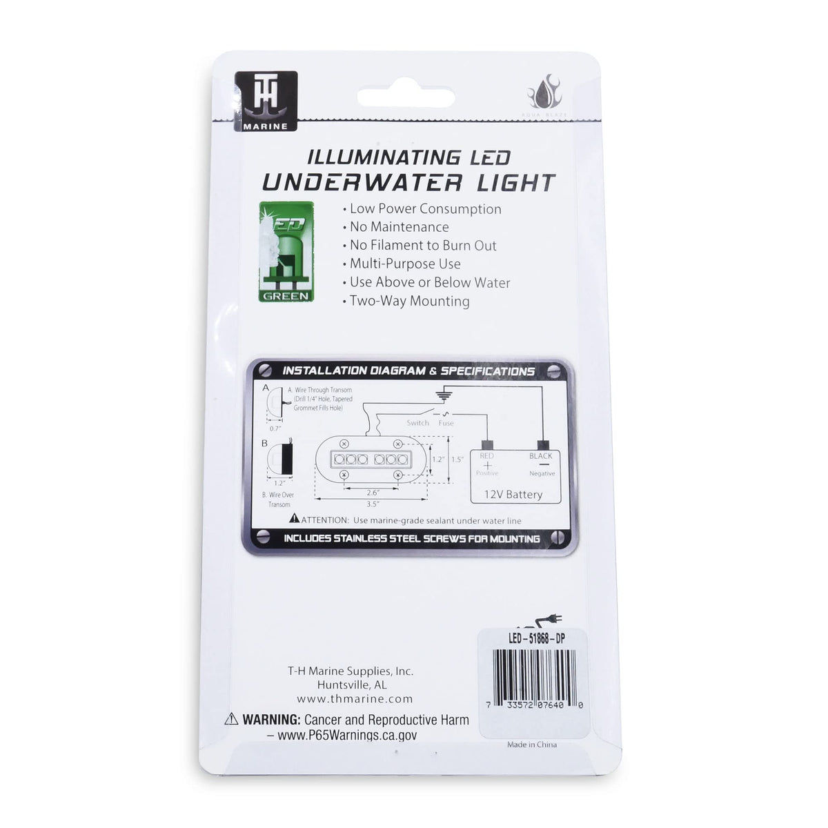 T-H MARINE LED-51868-DP T-H Marine Underwater Boat Lights - High-Intensity Surface Mount Waterproof Lighting - Use Above or Below Water - Multi-Purpose Use and Low Power Draw - Green