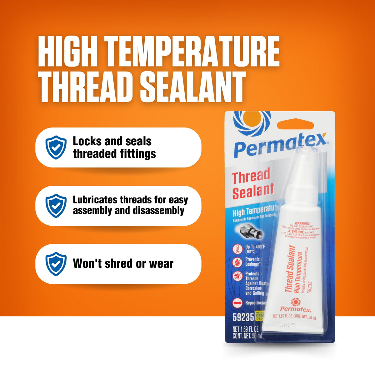 PERMATEX 59235 Permatex 59235 High Temperature Thread Sealant, 50 ml Tube