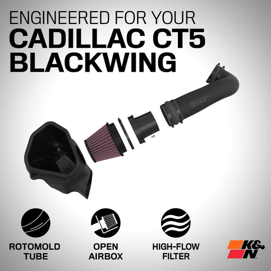 K&N FILTER 63-3121 K&N Cold Air Intake System: High-Flow Air Filter, Increase Performance & Acceleration: Compatible with 2022-2025 Cadillac: CT5, 63-3121