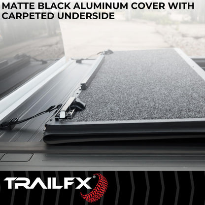 TRAILFX TFX1701 TrailFX Tonneau Cover Fits 2015-2022 Chevy Colorado and Fits 2015-2022 Premium Flush Tri-Fold Hard Lockable Black Aluminum Carpeted Under Panels TrailFX TFX1701
