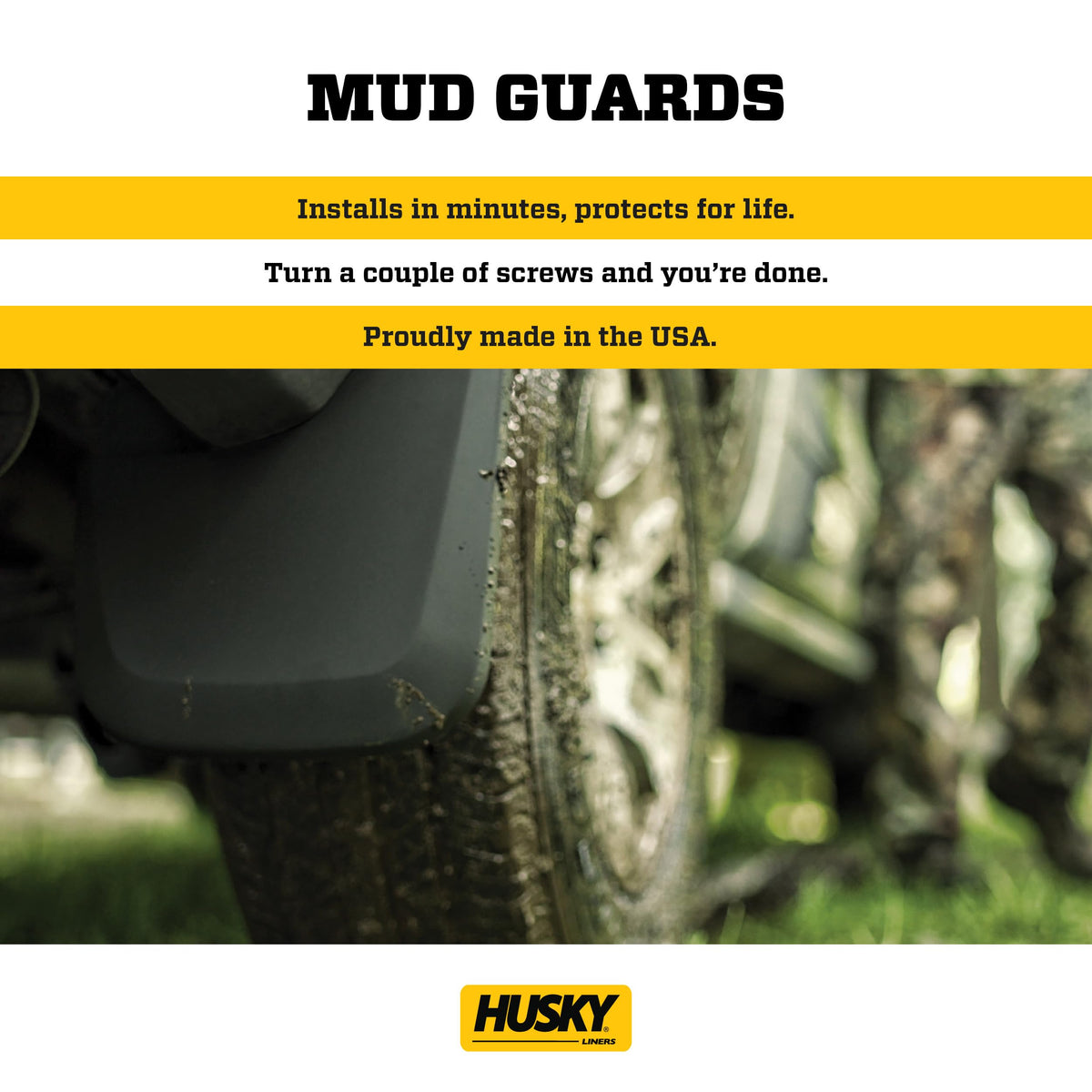 Husky Liners 58521 Husky Liners — Front Mud Guards – Fits 2021-2024 Ford F-150 (King Ranch, Lariat, Limited, Platinum, SSV, Tremor, XL, XLT) - Black, 2 Pc – 58521