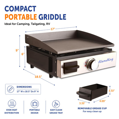 FLAME KING YSNFM-HT-100NB Flame King Flat Top Portable Propane Cast Iron Grill Griddle Tabletop for Outdoor Camping, Tailgating, Outdoor Cooking
