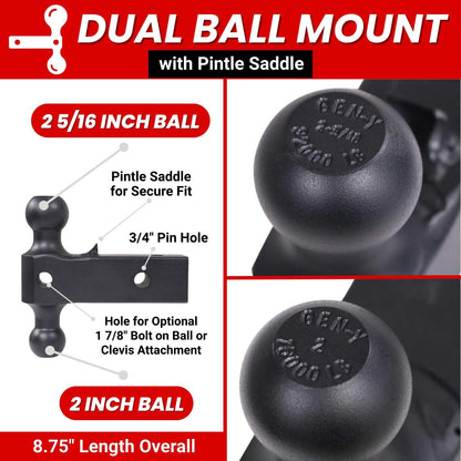 GEN-Y HITCH GH-1713 GEN-Y Hitch Tow Hitch for 3" Receiver - 6" Drop/Rise with 3 Adjustable Positions, Includes Dual Ball Mount and Locking Pin, 32,000 lbs Towing Capacity, 3,500 lbs Tongue Weight, Silver