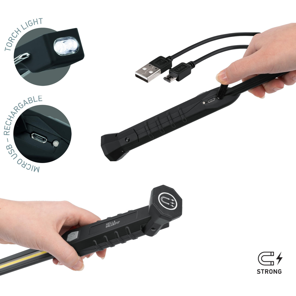 HELLA 357300201 Hella VALUEFIT USL300 Rechargeable Stick Work Light, 300 Lumen LED, 2000 mAh Battery, Slim Design for Tight Spaces, Magnetic Base & Hook