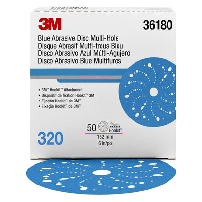 3M 36180 3M Hookit Blue Abrasive Disc, 321U, 36180, 6 in, 320+ Grade, Multi-Hole