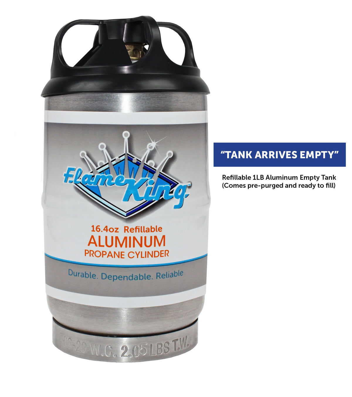 FLAME KING FK-1LB-ALM Flame King 1LB Empty Aluminum Propane Cylinder Tank - Corrosion-Resistant and Rust-Free, Great for Camping and Small Appliances