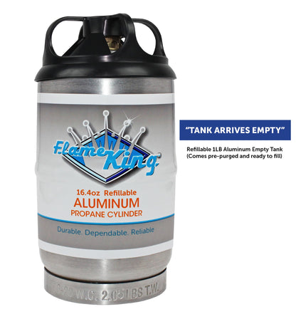 FLAME KING FK-1LB-ALM Flame King 1LB Empty Aluminum Propane Cylinder Tank - Corrosion-Resistant and Rust-Free, Great for Camping and Small Appliances