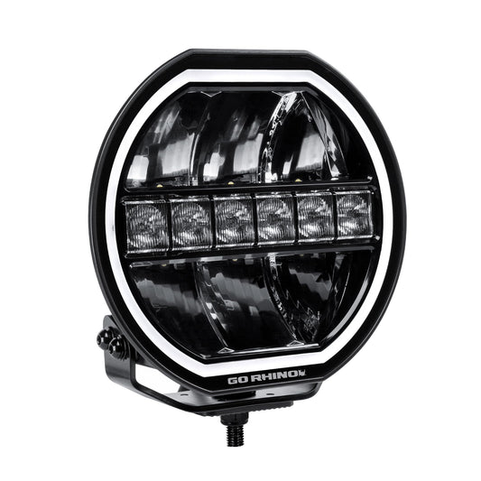 GO RHINO 751440911CRS Go Rhino Xplor Lighting: Blackout Series 9" Maxline Hi/Low Beam w/ Multi Daytime Running Light | Surface Mount ( Threaded Stud Mount), Aluminum, Black | 751440911CRS