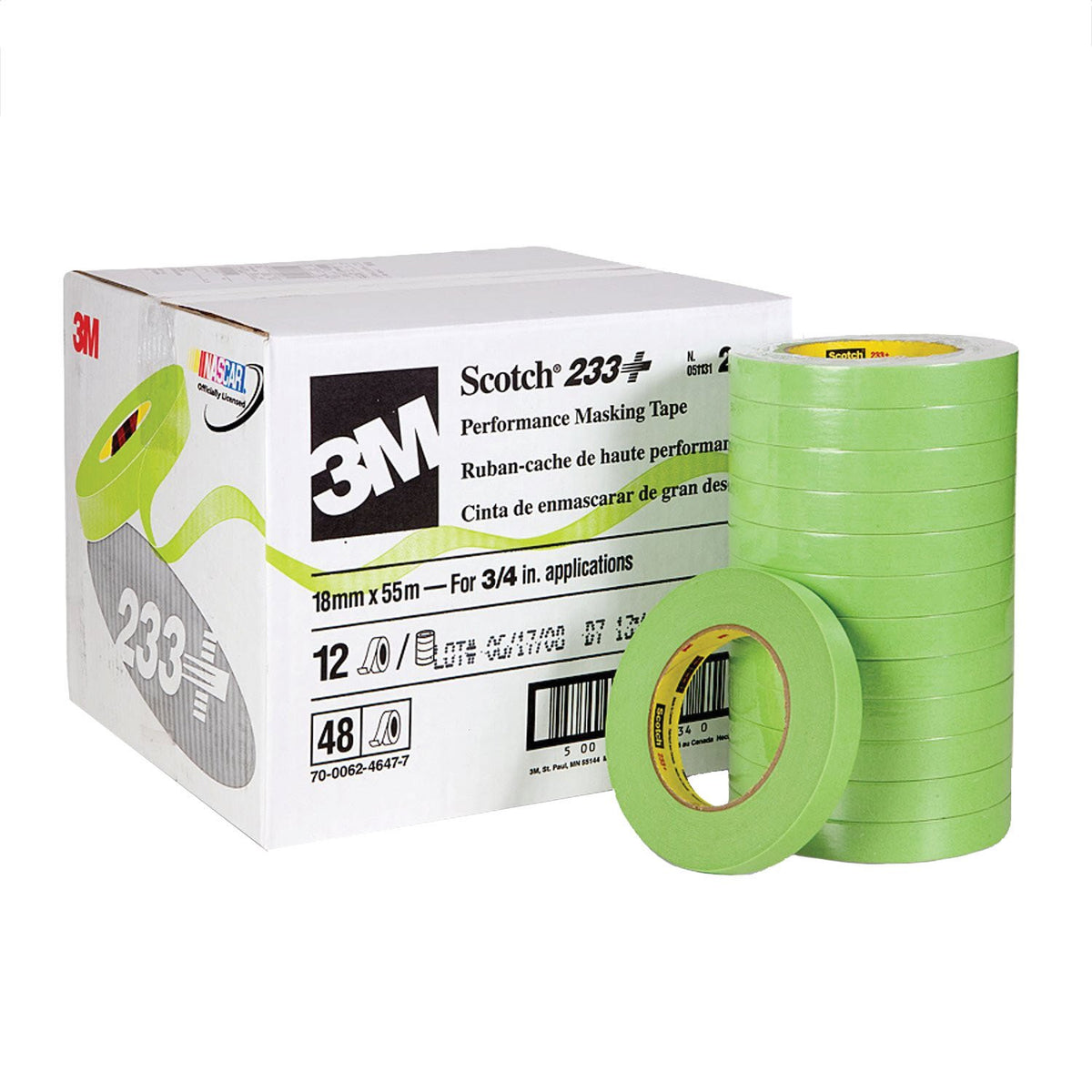 3M 26334 3M Scotch Performance Masking Tape 233+, 26334, 18 mm x 55 mm, 48 Rolls