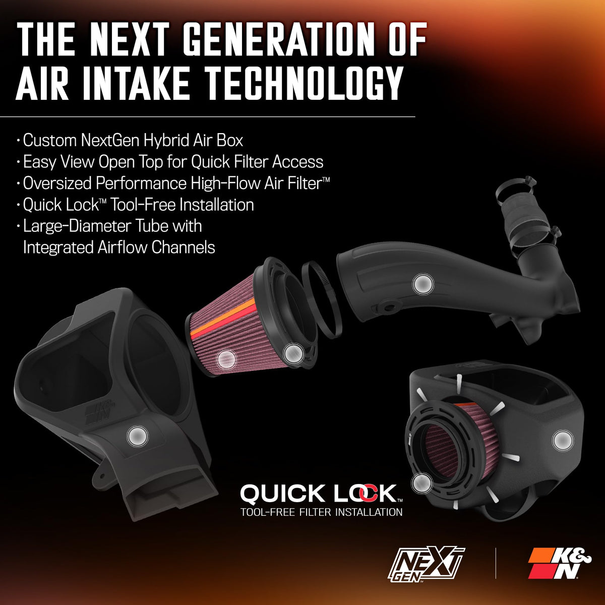 K&N FILTER 50-2629 K&N NextGen Cold Air Intake System: High-Flow Cotton Filter: Compatible with 2024 FORD: Ranger, 50-2629