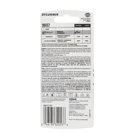 SYLVANIA 9007XV.BP SYLVANIA 9007 XtraVision Halogen Headlight Bulb, High or Low Beam, 1 Bulb