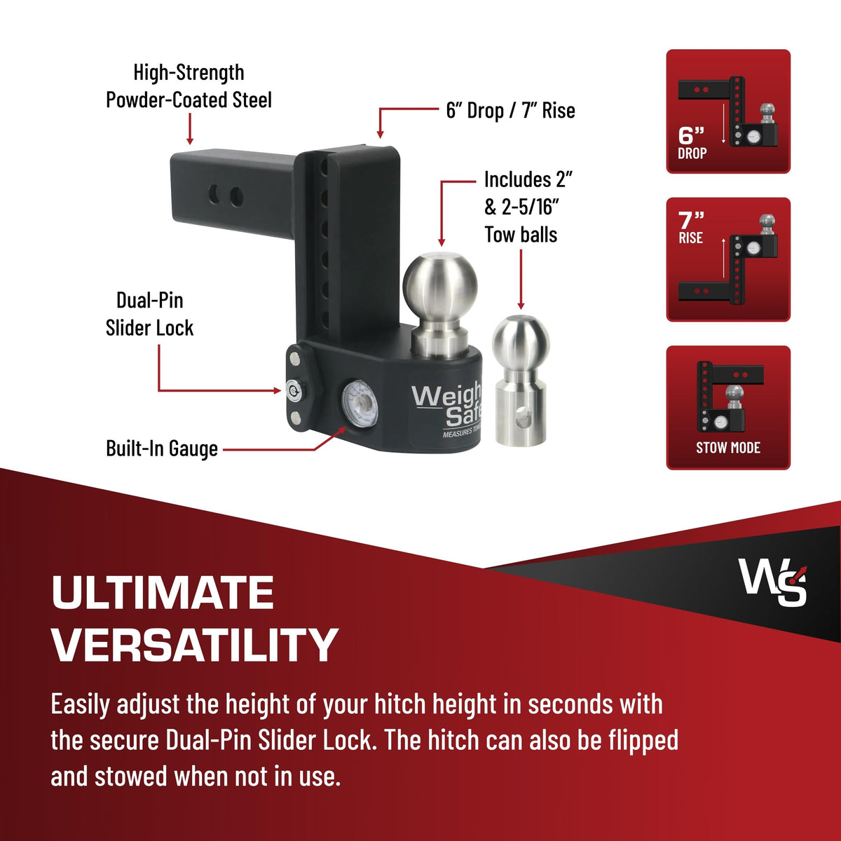 WEIGH SAFE SWS6-2.5 Weigh Safe Trailer Hitch Ball Mount, 6" Drop, 2.5" Receiver, Weight Scale