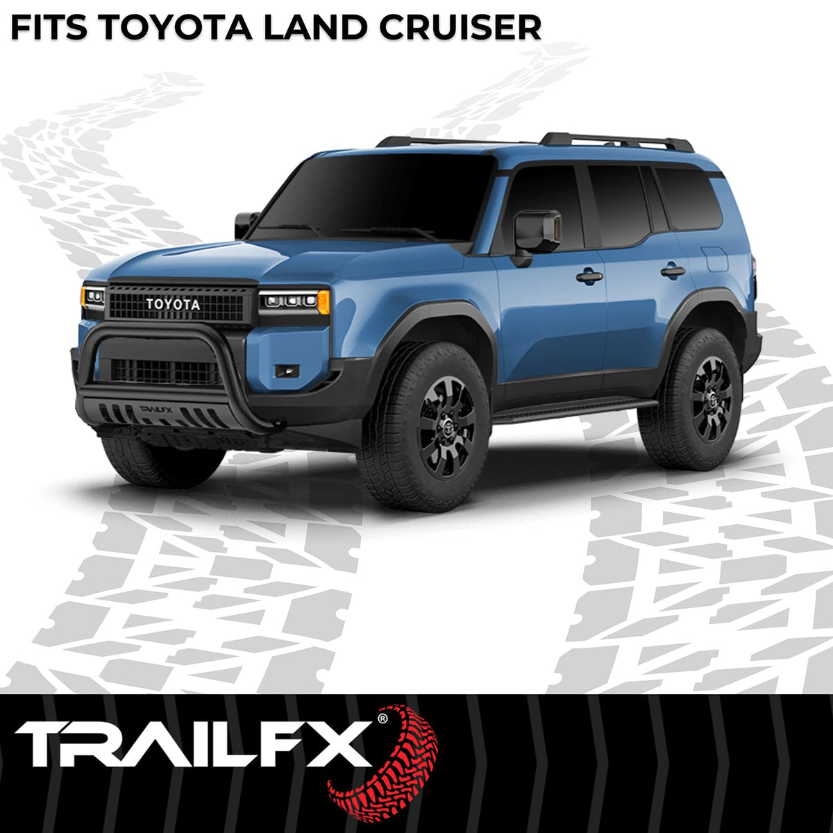 TRAILFX B0046T Trailfx Bull Bar B0046T, 3 Inch Diameter, Powder Coated, Titanium Black, with Skid Plate/Holes for Optional Lighting, 6-1/2 Inch Max Light/ 20 Inch Max Light Bar, Fits 2024-2025 Toyota Land Cruiser