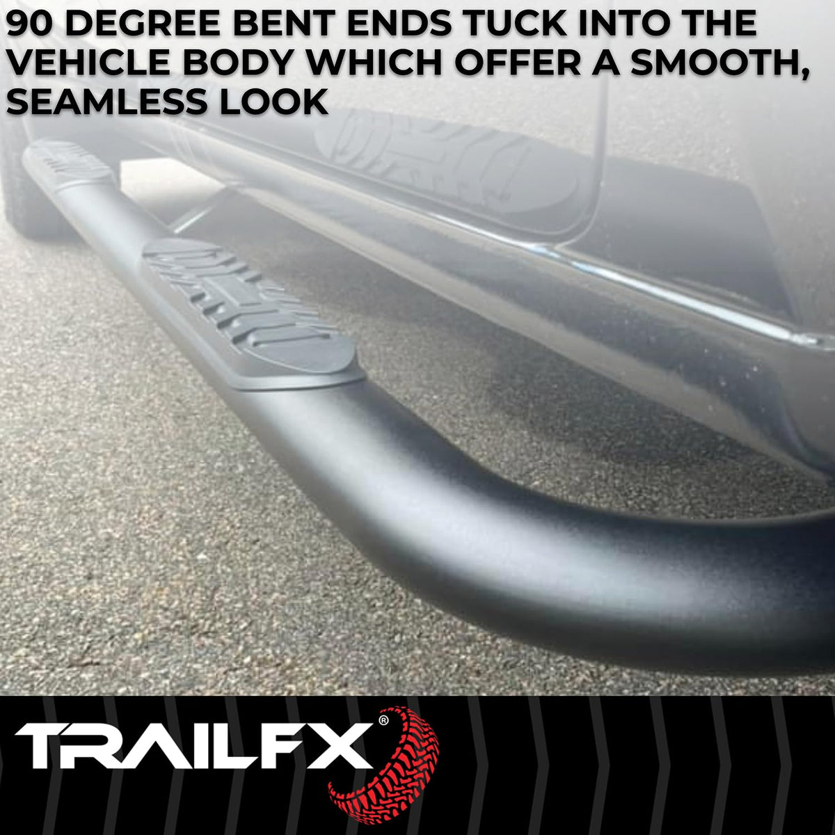 TRAILFX A1019T TrailFX 4 Inch Oval Bent Nerf Bars with Step Pads Fits 2024–2025 Toyota Tacoma Matte Black Powder-Coated Steel, Welded End Caps Rocker Panel Mount, Bolt On Install TrailFX A1019T