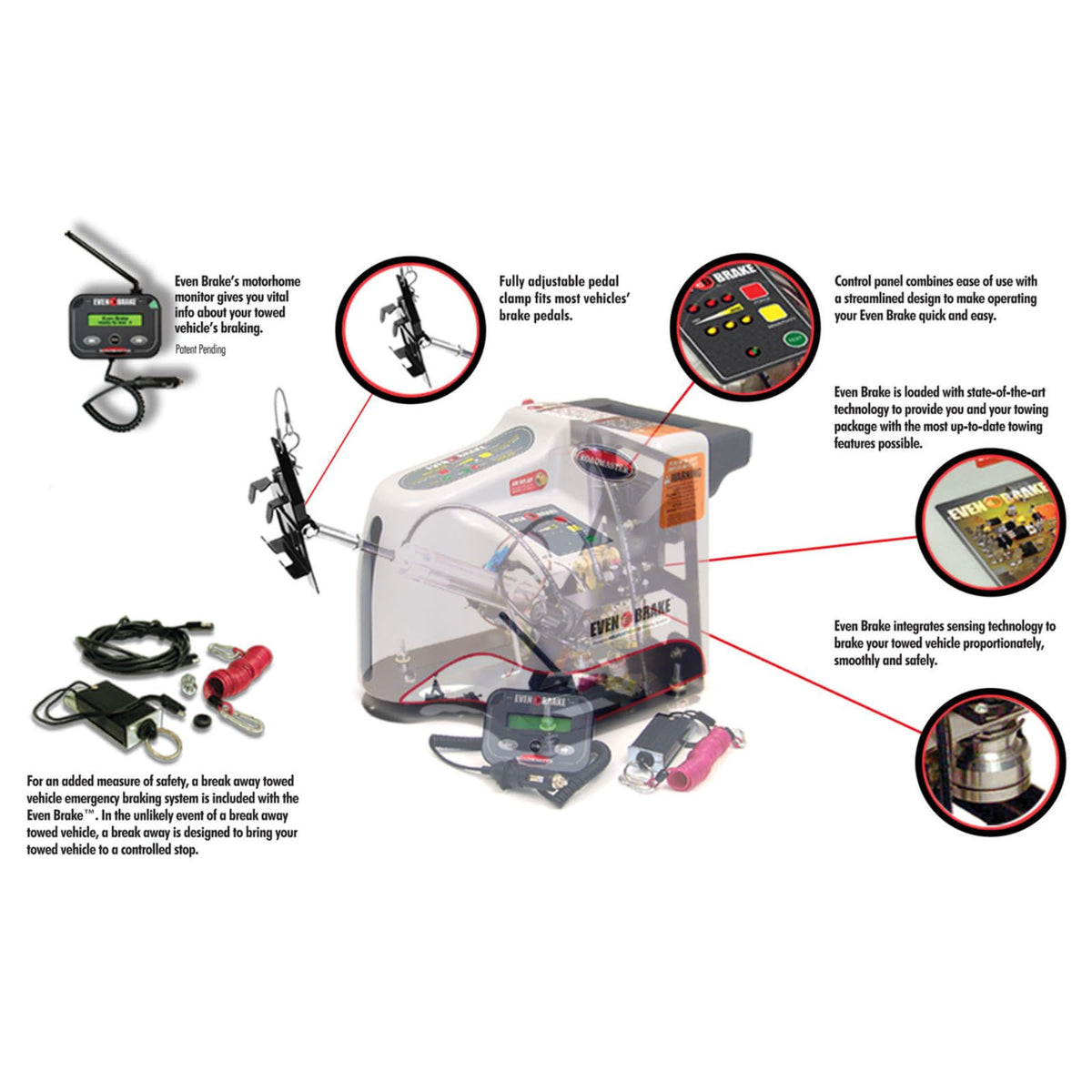 ROADMASTER 9400 Roadmaster 9400 Even Brake Support Braking System with LED Monitor and Breakaway Emergency Braking System fits Any Towed Vehicle | Easy Installation | Completely Portable | Made in the USA