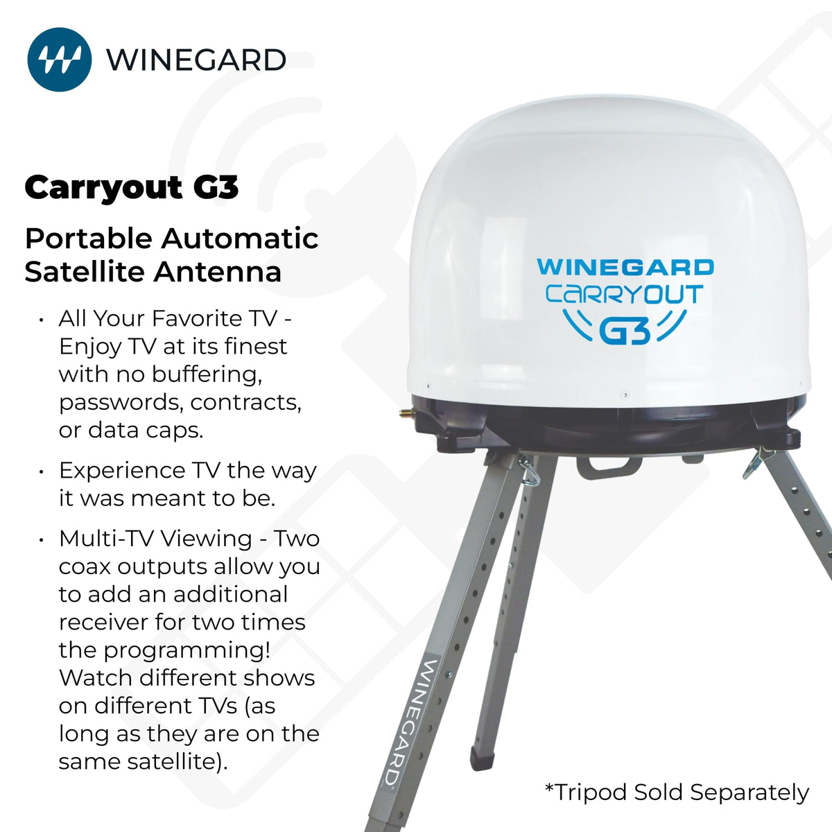 WINEGARD GM-9000 Winegard Carryout G3 GM-9000 Multi-Provider Satellite TV Antenna - White