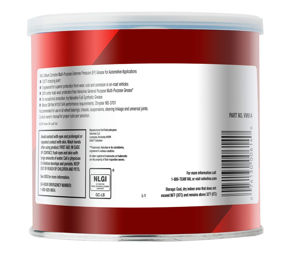 VALVOLINE VV614 Valvoline - VV614 Multi-Vehicle High Temperature Red Grease 1 LB Tub