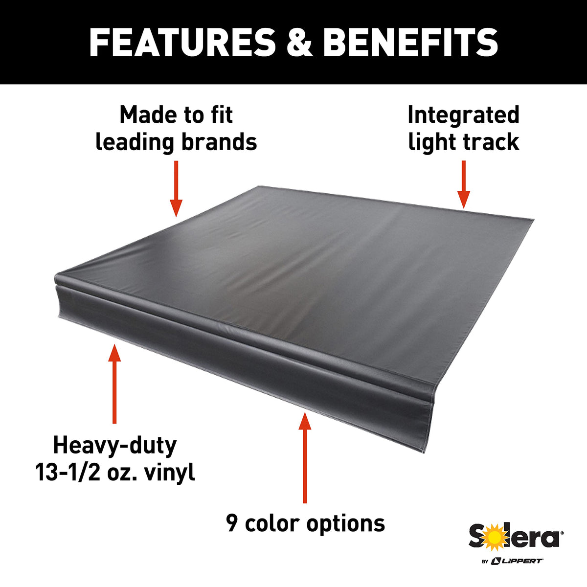 Solera V000334448 Solera Universal Fit Heavy-Duty Vinyl RV Patio Awning Replacement Fabric Solid Black 21' Awning (20'4" Fabric)