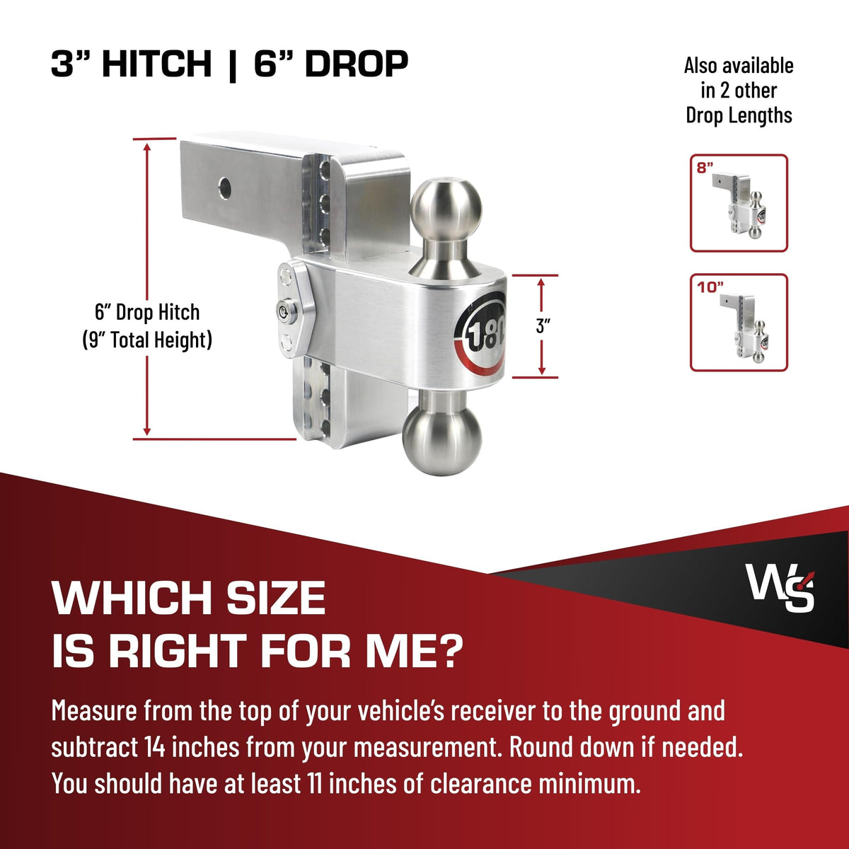 WEIGH SAFE LTB6-3 Weigh Safe Trailer Hitch Ball Mount, 6" Drop, 3" Receiver, SS Balls