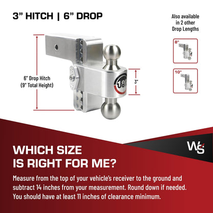 WEIGH SAFE LTB6-3 Weigh Safe Trailer Hitch Ball Mount, 6" Drop, 3" Receiver, SS Balls