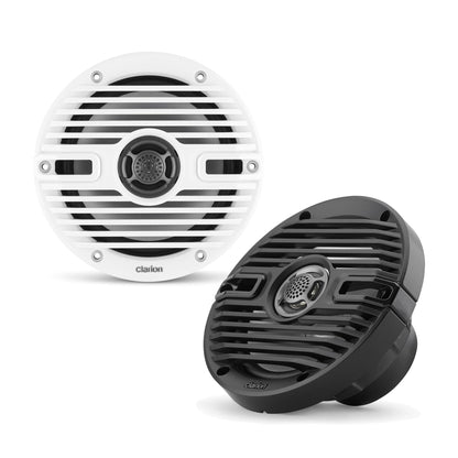 CLARION 010-03193-00 Clarion CMS-651-CWB 6.5-inch Coaxial Marine Speakers 30W RMS Power handling 1/2-inch (13 mm) Polymer Dome Tweeter Includes White & Black Classic Grilles