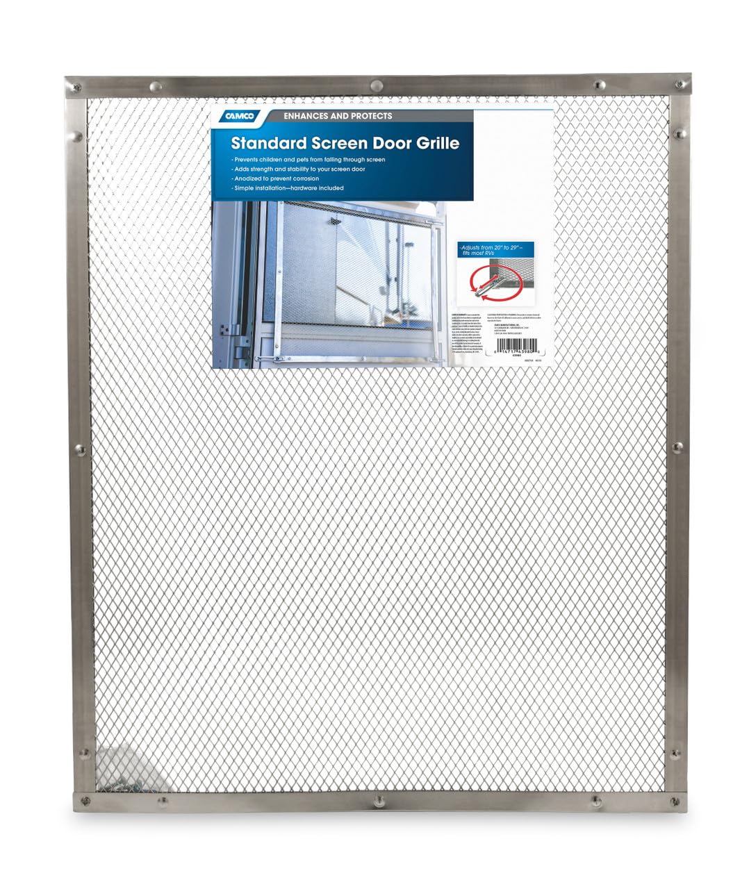 CAMCO 43980 Camco 43980 Aluminum Screen Door Standard Mesh Grille - Protects Your RV's Screen Door, Anodized Aluminum Will Not Corrode