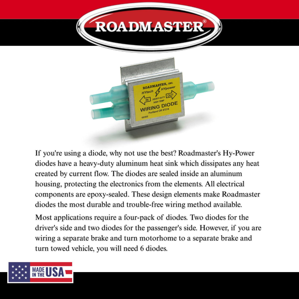 ROADMASTER 793 Roadmaster 793 Pack of 3 Hy-Power Diodes Compatible with RVs & Flat Towed Vehicles | Prevents Cross-Wiring Between Towed Vehicle & Motorhome Lights | Ensures Safe, Dependable Operation | Built to Last