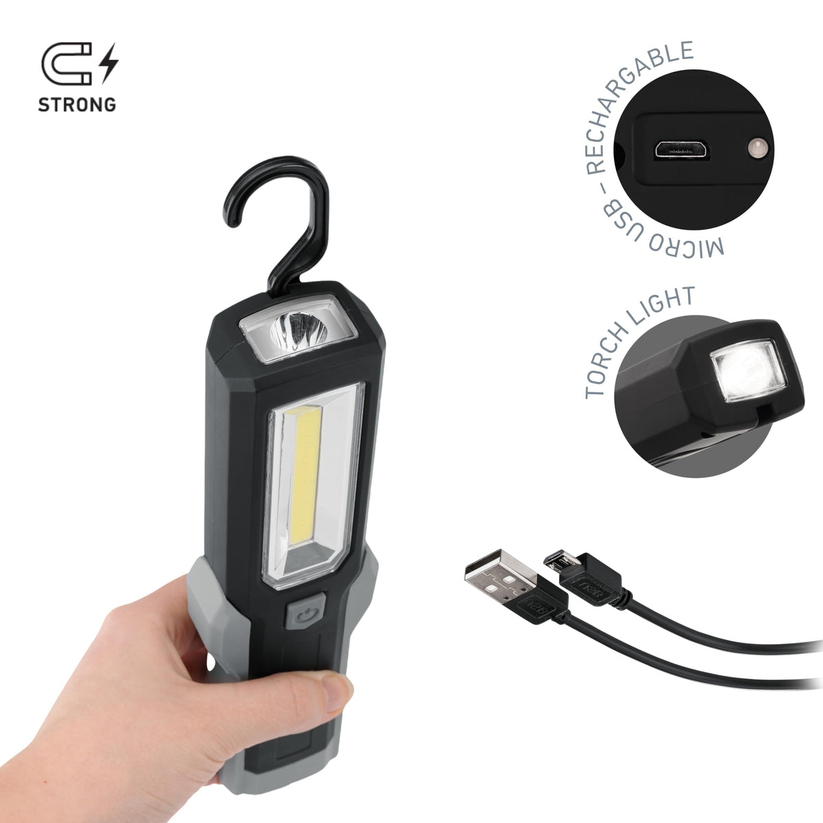 HELLA 357300301 Hella VALUEFIT UHL280 Rechargeable Work Light, 280 Lumen LED, 2000 mAh Battery, Dual Light Modes, Magnetic Base & Hook