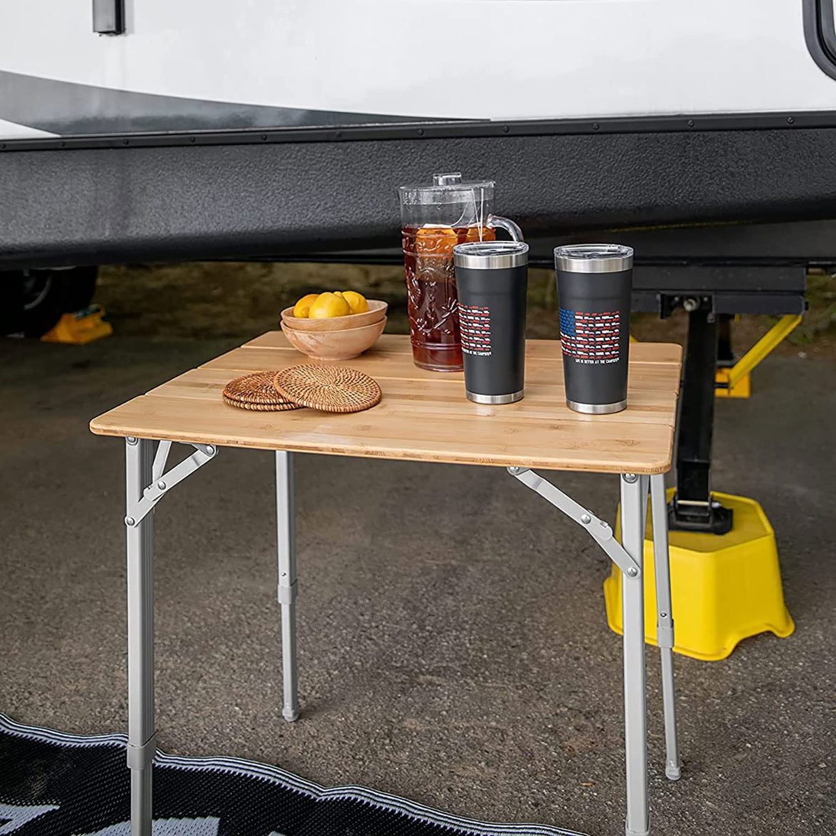 CAMCO 51895 Camco Bamboo Folding Camping Table with Aluminum Legs - Natural Bamboo Top Measures 25 ½ x 19 ¾-inches & Supports Up to 85lbs - Lightweight for Added Portability & Includes Storage Bag (51895)