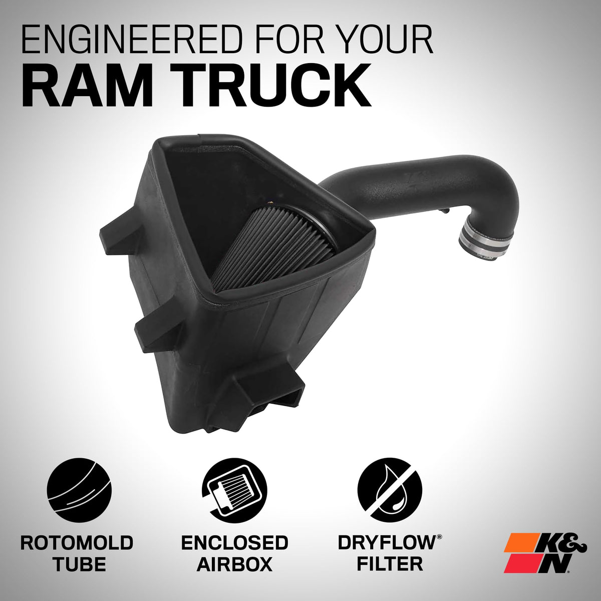 K&N FILTER 30-1578 K&N Cold Air Intake System: Dry-Flow Air Filter, Increase Performance & Towing: Compatible with 2019-2024 RAM 1500, 30-1578