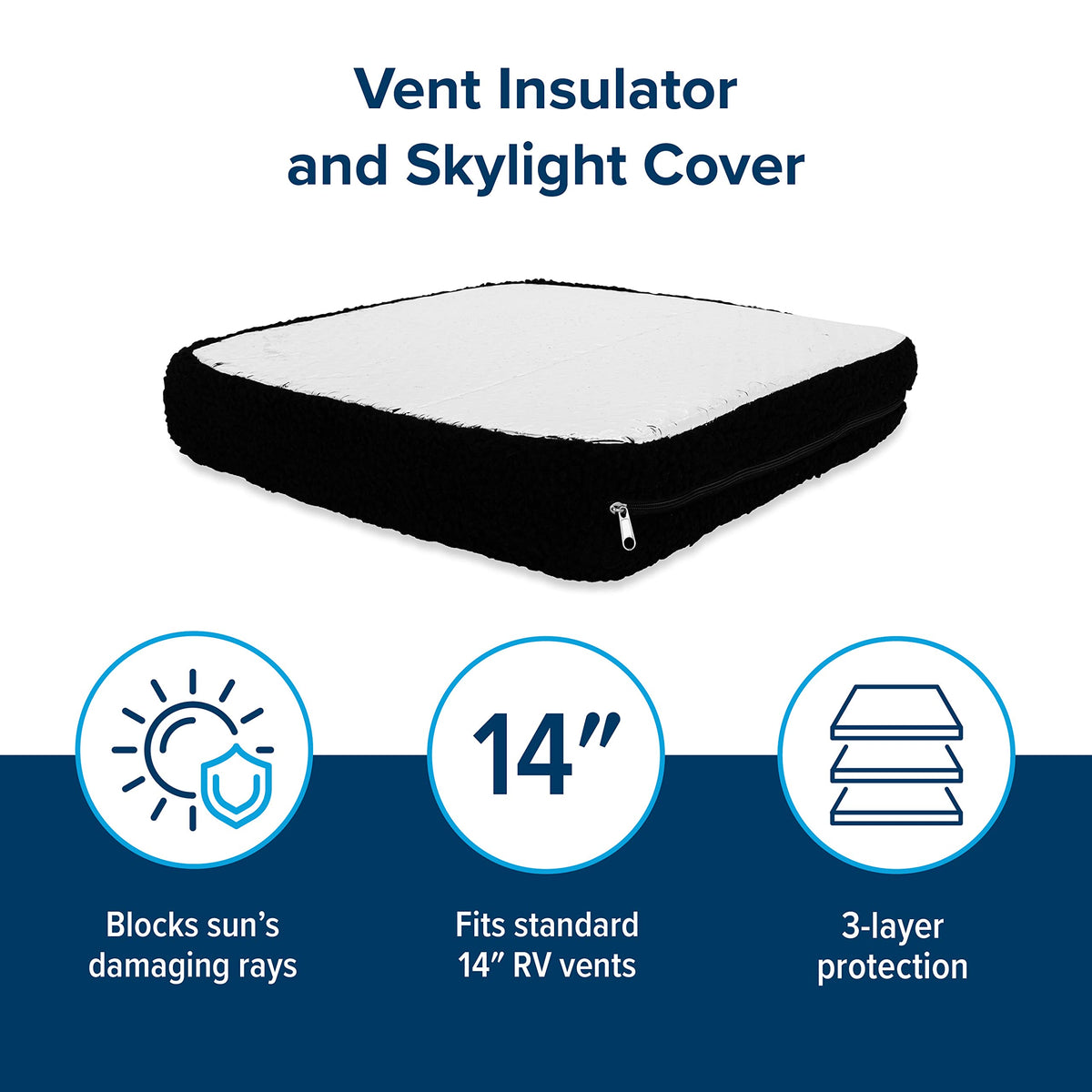 CAMCO 45196 Camco 45196 RV Black-Out Vent Insulator with Reflective Surface, 14-Inch x 14-Inch, Black - Blocks The Sun's Damaging Rays - Reduce Heat Transfer and Increases A/C Efficiency