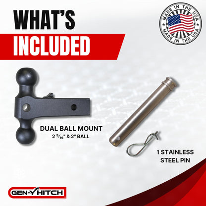 GEN-Y HITCH GH-314 GEN-Y Hitch Tow Hitch for 2-Inch Receiver - Features 7.5-Inch Drop, Dual-Ball Mount, 10K LB Towing Capacity, 1,500 LB Tongue Weight, Silver