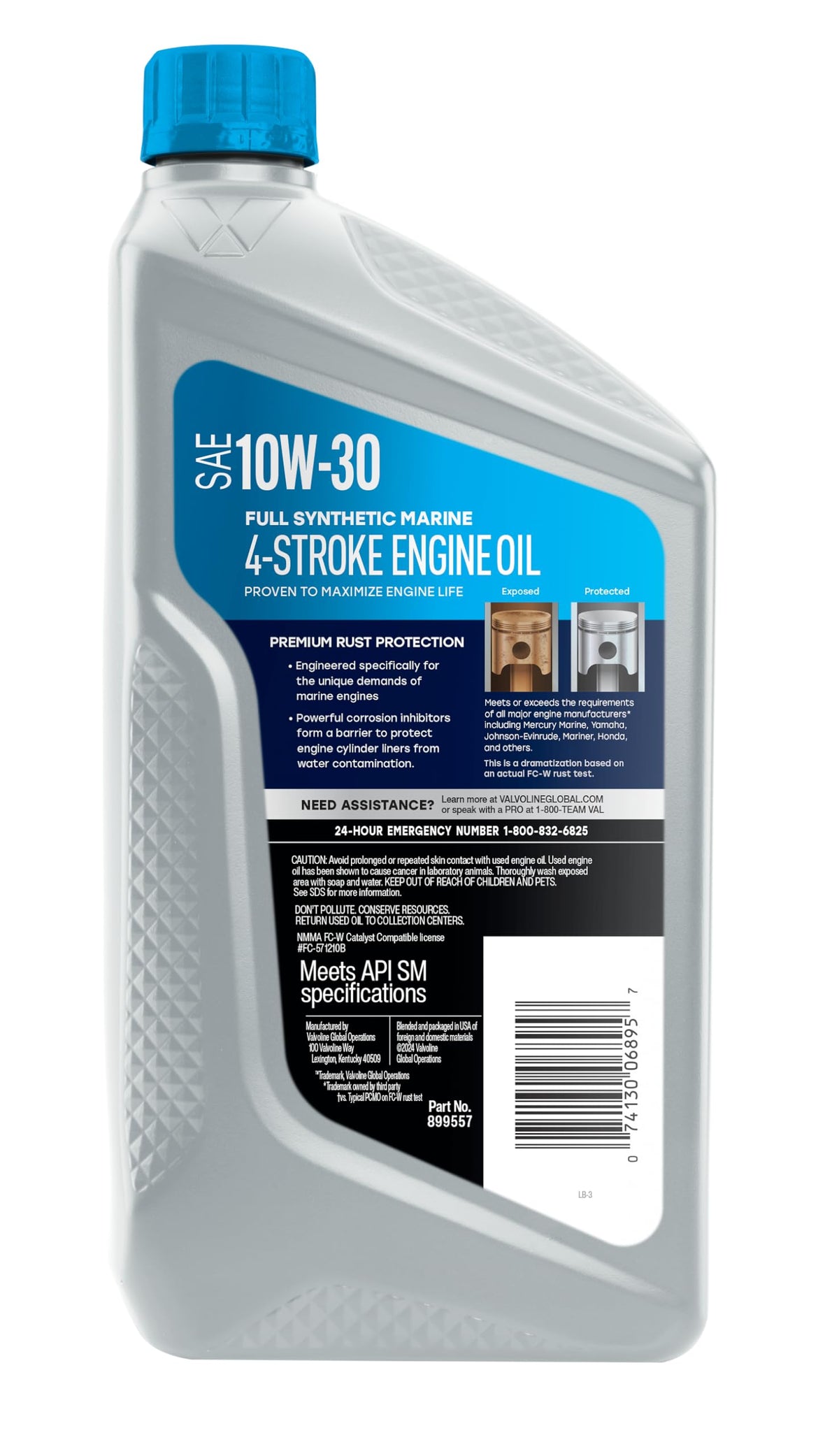 VALVOLINE 899557 Valvoline 4-Stroke Marine Full Synthetic Engine Oil 1 Quart (Pack of 6)
