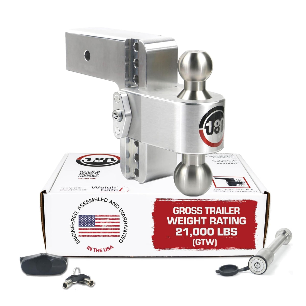 WEIGH SAFE LTB6-3-KA Weigh Safe 180-Degree Trailer Hitch - Adjustable Trailer Hitch for Towing - Compatible with 3" Receivers - 6" Drop, Stainless Steel Tow Balls, 21,000 GTW, 2-Piece Lock Set