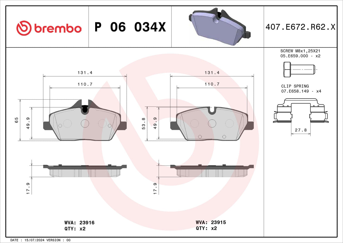 BREMBO P06034X Brembo P06034X BRAKE PAD