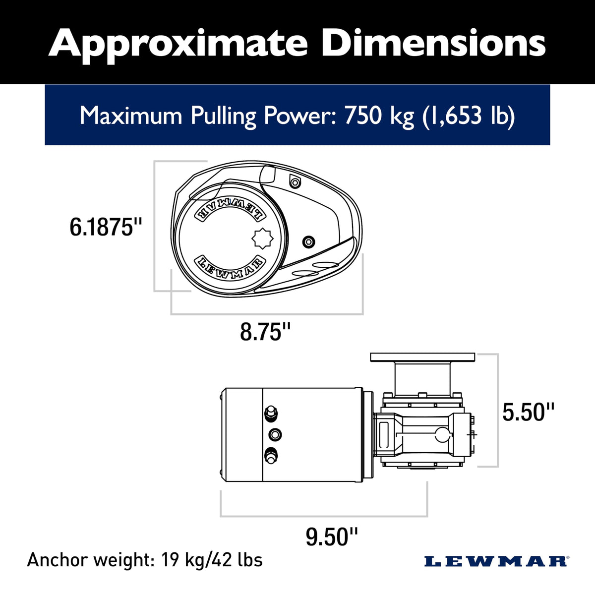 LEWMAR 6671011108-138 Lewmar 12V/700-Watt V1 (002) Gypsy Only for Electric Power/Sailboats 28'-40' with 1/4" G4 Chain, Max Pull 1,653 lbs. - 2020201184