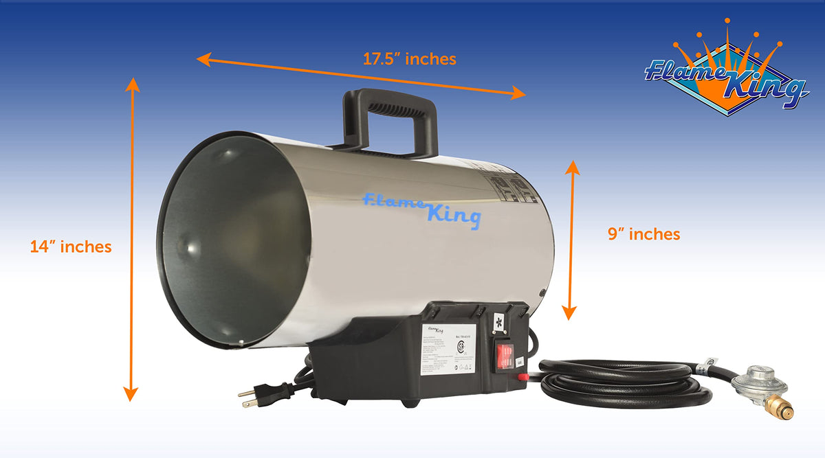 FLAME KING YSN-AD018 Flame King 60,000 BTU Portable Propane Forced Air Heater Outdoor Great for Jobsite, Construction, Garage, Patio, Stainless Steel