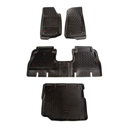 RUGGED RIDGE 12988.05 Rugged Ridge Floor Liner Set for Jeep Wrangler JLU | Front/Rear/Cargo, 4-Piece Set, Black | 12988.05 | Fits 2018-2025 Jeep Wrangler JLU 4-Door Excluding 4XE Models